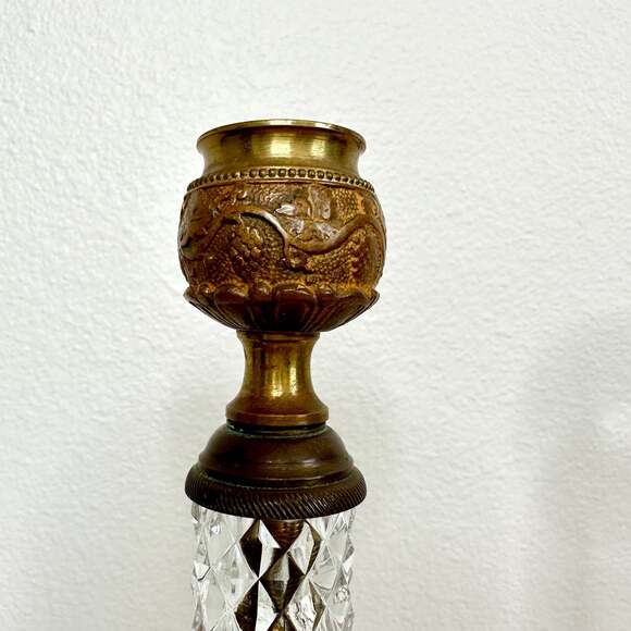 Mid Century Crystal & Gilt Bronze Candle Holders - Picture 2 of 8